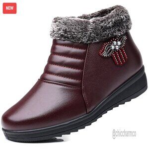 Women's Fur Lined Snow Boots Side Zipper Non-Slip Lightweight Winter Booties